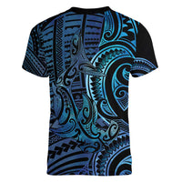 New Zealand Hammerhead Shark Women V-Neck T-Shirt Maori Haehae Mangopare Galaxy LT14 - Polynesian Pride