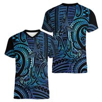 New Zealand Hammerhead Shark Women V-Neck T-Shirt Maori Haehae Mangopare Galaxy LT14 - Polynesian Pride