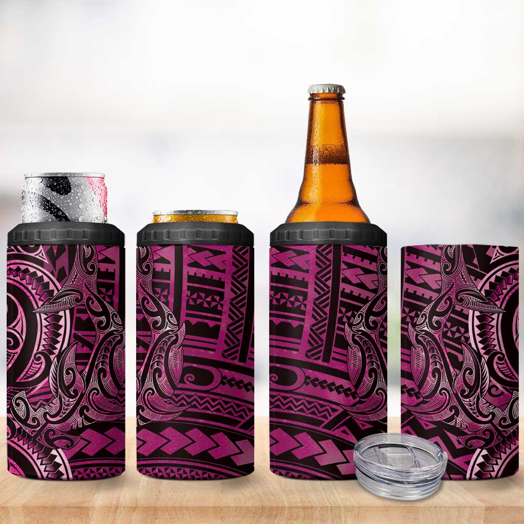 New Zealand Hammerhead Shark 4 in 1 Can Cooler Tumbler Maori Haehae Mangopare Pink - Polynesian Pride
