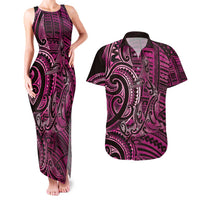 New Zealand Hammerhead Shark Couples Matching Tank Maxi Dress and Hawaiian Shirt Maori Haehae Mangopare Pink LT14 Pink - Polynesian Pride