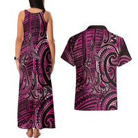 New Zealand Hammerhead Shark Couples Matching Tank Maxi Dress and Hawaiian Shirt Maori Haehae Mangopare Pink LT14 - Polynesian Pride