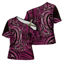 New Zealand Hammerhead Shark Cross Shoulder Shirt Maori Haehae Mangopare Pink - Polynesian Pride