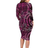 New Zealand Hammerhead Shark Family Matching Long Sleeve Bodycon Dress and Hawaiian Shirt Maori Haehae Mangopare Pink LT14 - Polynesian Pride