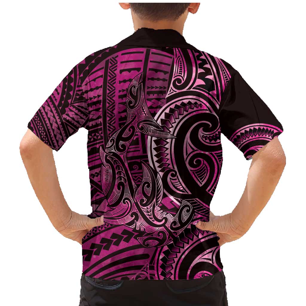 New Zealand Hammerhead Shark Family Matching Mermaid Dress and Hawaiian Shirt Maori Haehae Mangopare Pink LT14 - Polynesian Pride