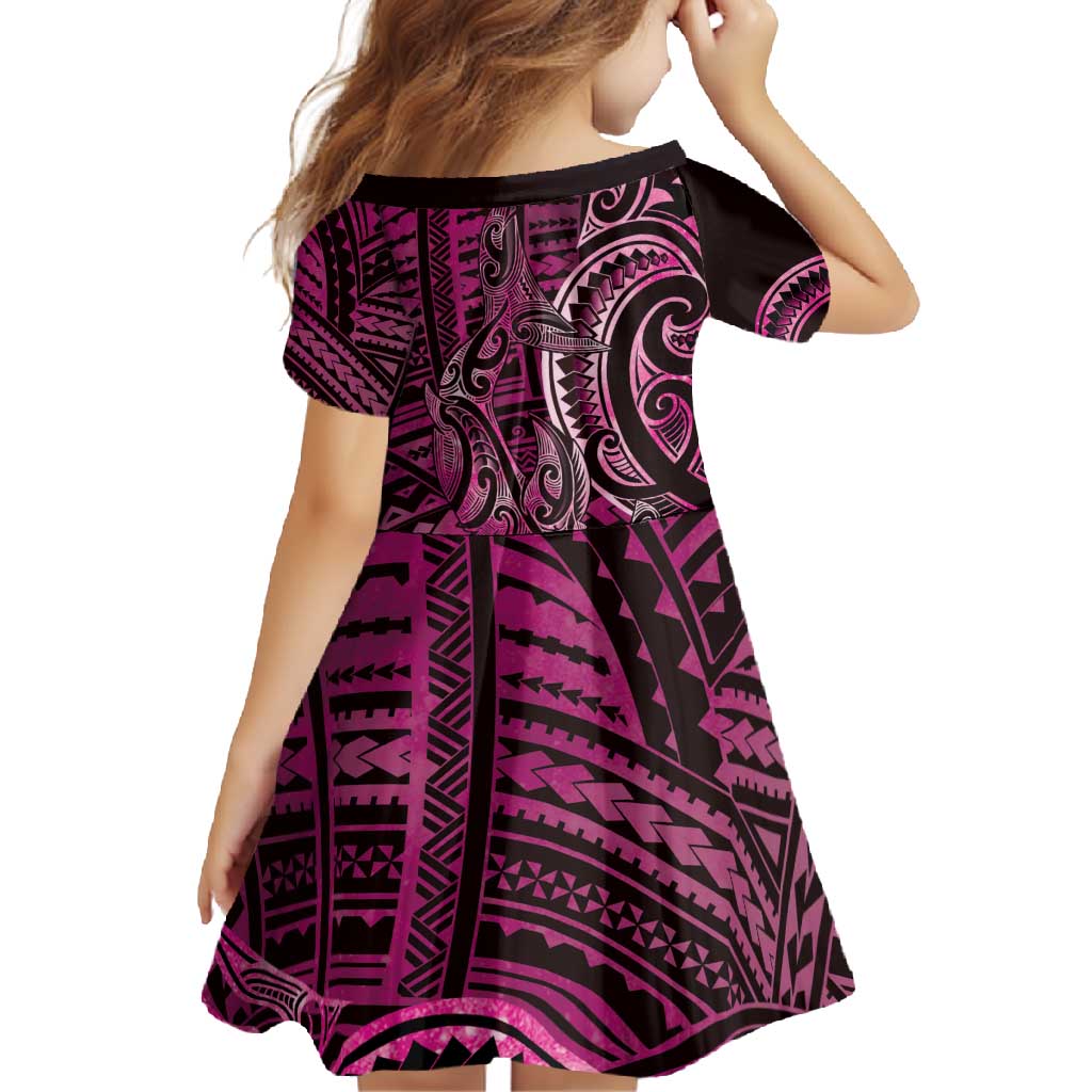 New Zealand Hammerhead Shark Family Matching Mermaid Dress and Hawaiian Shirt Maori Haehae Mangopare Pink LT14 - Polynesian Pride