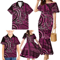 New Zealand Hammerhead Shark Family Matching Mermaid Dress and Hawaiian Shirt Maori Haehae Mangopare Pink LT14 - Polynesian Pride