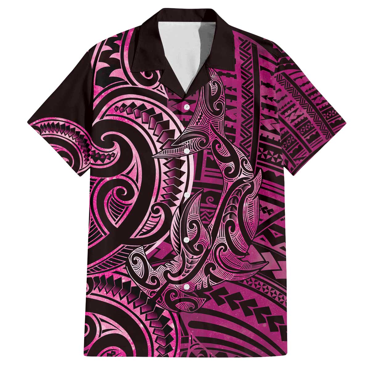 New Zealand Hammerhead Shark Family Matching Off The Shoulder Long Sleeve Dress and Hawaiian Shirt Maori Haehae Mangopare Pink LT14 Dad's Shirt - Short Sleeve Pink - Polynesian Pride