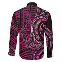 New Zealand Hammerhead Shark Family Matching Off The Shoulder Long Sleeve Dress and Hawaiian Shirt Maori Haehae Mangopare Pink LT14 - Polynesian Pride