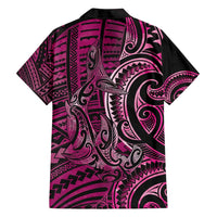New Zealand Hammerhead Shark Family Matching Off Shoulder Maxi Dress and Hawaiian Shirt Maori Haehae Mangopare Pink LT14 - Polynesian Pride