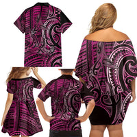 New Zealand Hammerhead Shark Family Matching Off Shoulder Short Dress and Hawaiian Shirt Maori Haehae Mangopare Pink LT14 - Polynesian Pride
