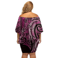 New Zealand Hammerhead Shark Family Matching Off Shoulder Short Dress and Hawaiian Shirt Maori Haehae Mangopare Pink LT14 - Polynesian Pride