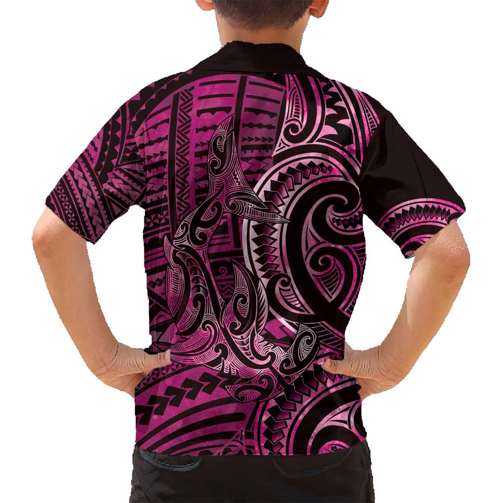 New Zealand Hammerhead Shark Family Matching Puletasi and Hawaiian Shirt Maori Haehae Mangopare Pink LT14 - Polynesian Pride
