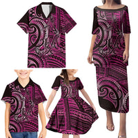 New Zealand Hammerhead Shark Family Matching Puletasi and Hawaiian Shirt Maori Haehae Mangopare Pink LT14 - Polynesian Pride