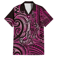 New Zealand Hammerhead Shark Family Matching Puletasi and Hawaiian Shirt Maori Haehae Mangopare Pink LT14 Dad's Shirt - Short Sleeve Pink - Polynesian Pride