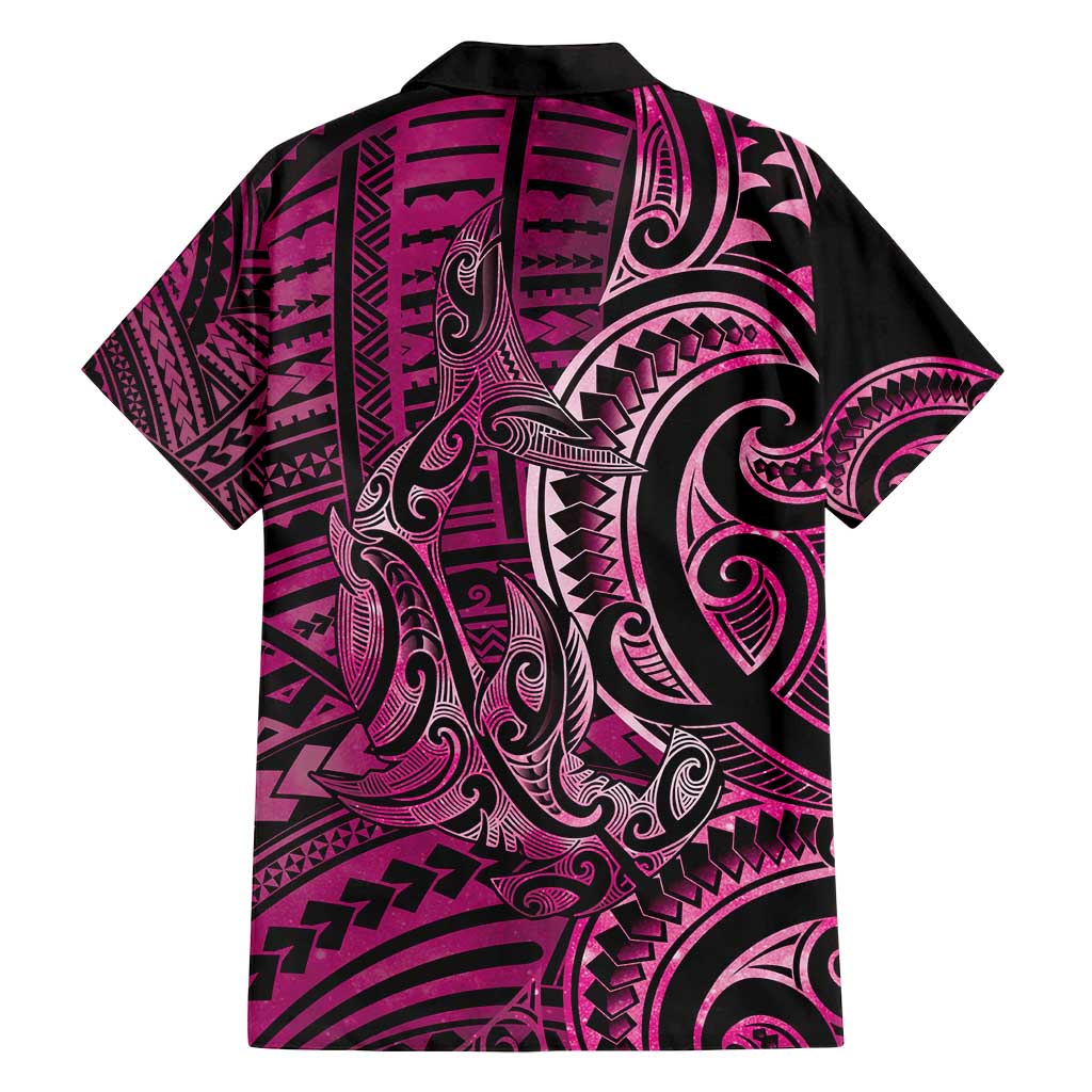 New Zealand Hammerhead Shark Family Matching Puletasi and Hawaiian Shirt Maori Haehae Mangopare Pink LT14 - Polynesian Pride