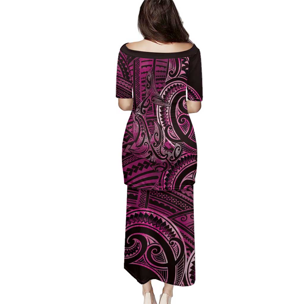New Zealand Hammerhead Shark Family Matching Puletasi and Hawaiian Shirt Maori Haehae Mangopare Pink LT14 - Polynesian Pride