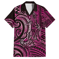 New Zealand Hammerhead Shark Family Matching Short Sleeve Bodycon Dress and Hawaiian Shirt Maori Haehae Mangopare Pink LT14 Dad's Shirt - Short Sleeve Pink - Polynesian Pride