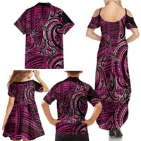 New Zealand Hammerhead Shark Family Matching Summer Maxi Dress and Hawaiian Shirt Maori Haehae Mangopare Pink LT14 - Polynesian Pride