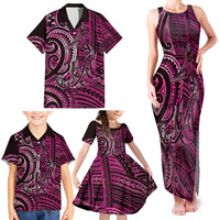 New Zealand Hammerhead Shark Family Matching Tank Maxi Dress and Hawaiian Shirt Maori Haehae Mangopare Pink LT14 - Polynesian Pride
