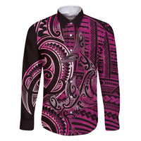 New Zealand Hammerhead Shark Family Matching Tank Maxi Dress and Hawaiian Shirt Maori Haehae Mangopare Pink LT14 Dad's Shirt - Long Sleeve Pink - Polynesian Pride