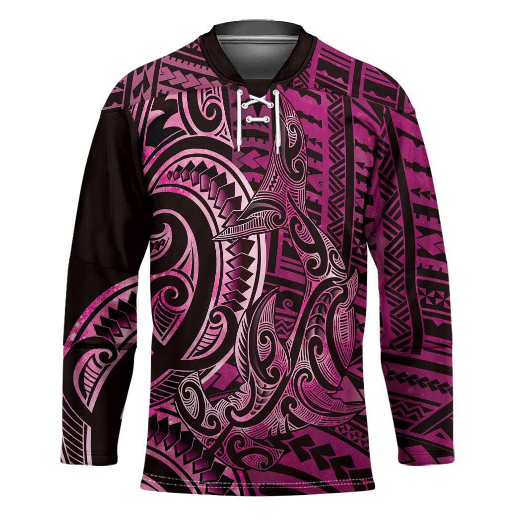 New Zealand Hammerhead Shark Hockey Jersey Maori Haehae Mangopare Pink - Polynesian Pride