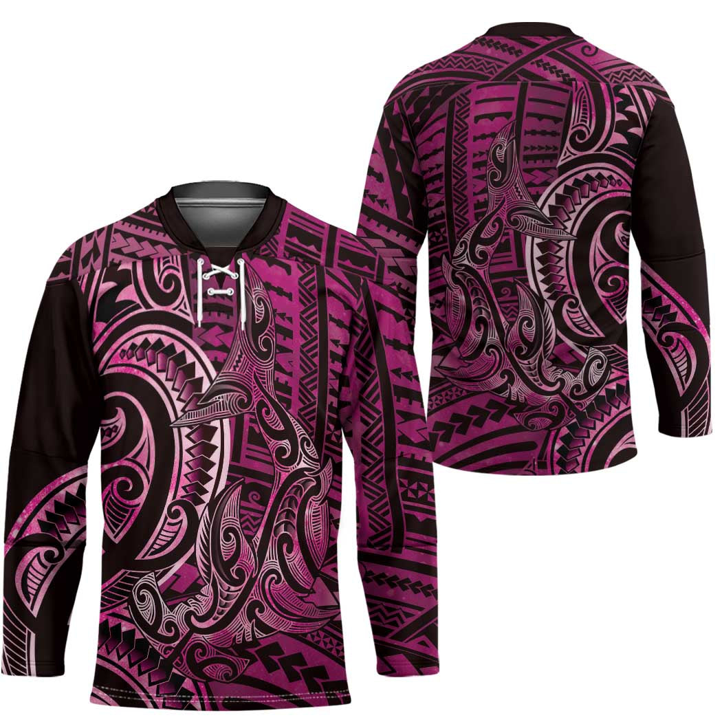 New Zealand Hammerhead Shark Hockey Jersey Maori Haehae Mangopare Pink - Polynesian Pride