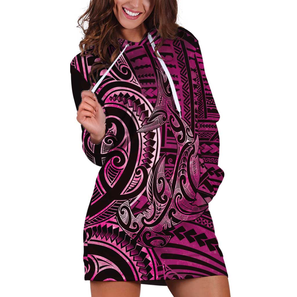 New Zealand Hammerhead Shark Hoodie Dress Maori Haehae Mangopare Pink LT14 Pink - Polynesian Pride