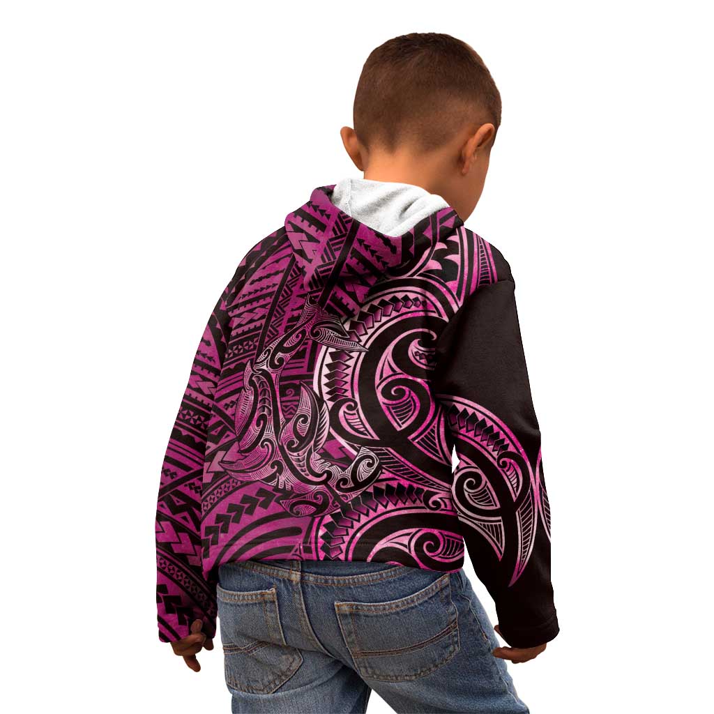 New Zealand Hammerhead Shark Kid Hoodie Maori Haehae Mangopare Pink - Polynesian Pride