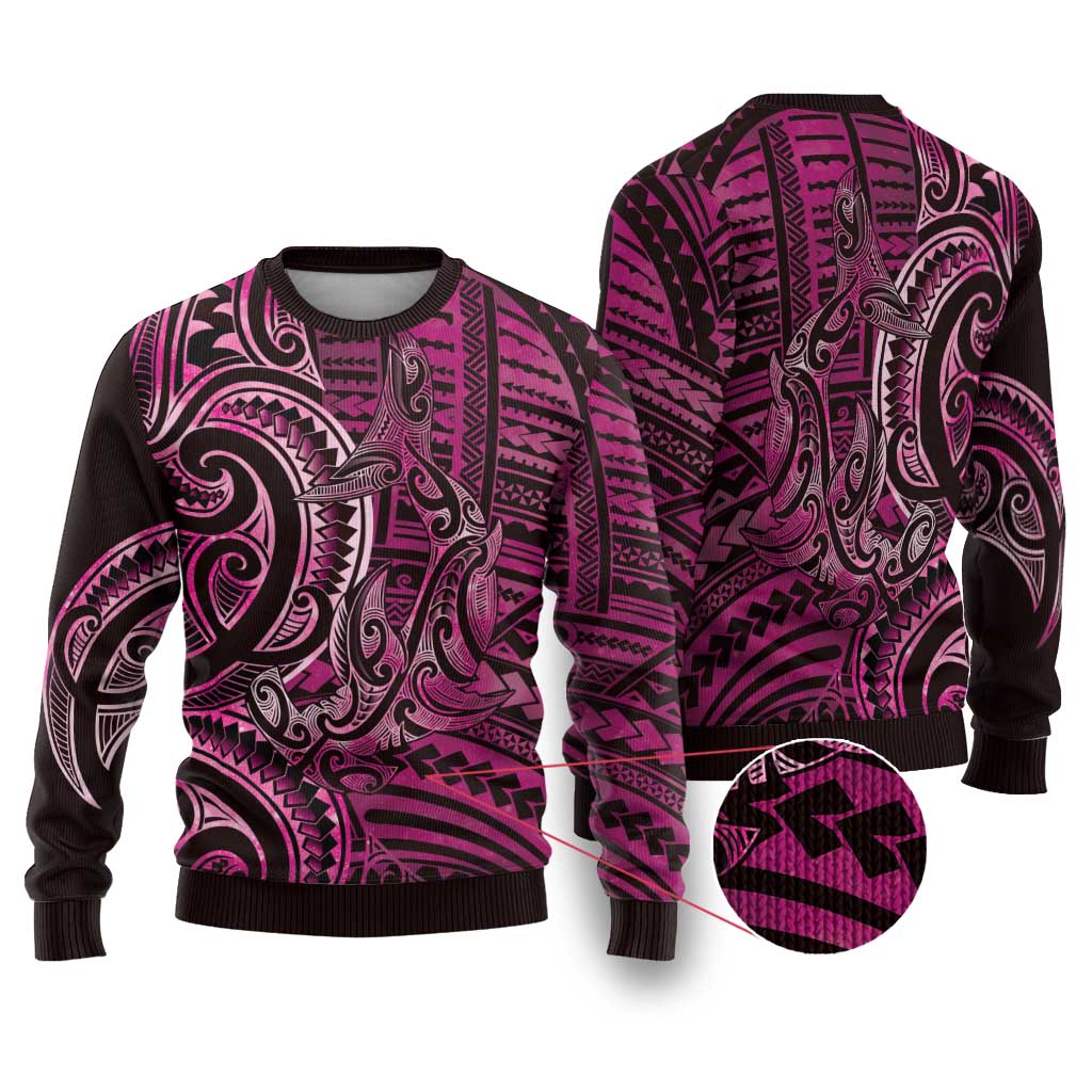 New Zealand Hammerhead Shark Ugly Christmas Sweater Maori Haehae Mangopare Pink - Polynesian Pride