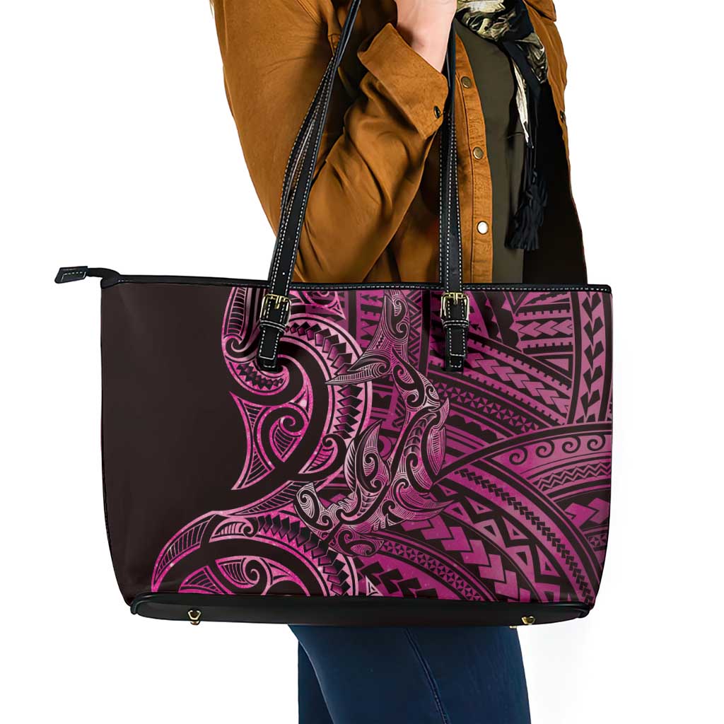 New Zealand Hammerhead Shark Leather Tote Bag Maori Haehae Mangopare Pink - Polynesian Pride