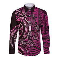 New Zealand Hammerhead Shark Long Sleeve Button Shirt Maori Haehae Mangopare Pink - Polynesian Pride