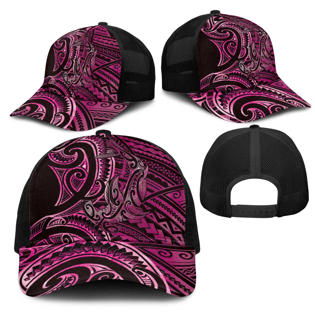 New Zealand Hammerhead Shark Mesh Trucker Cap Maori Haehae Mangopare Pink - Polynesian Pride