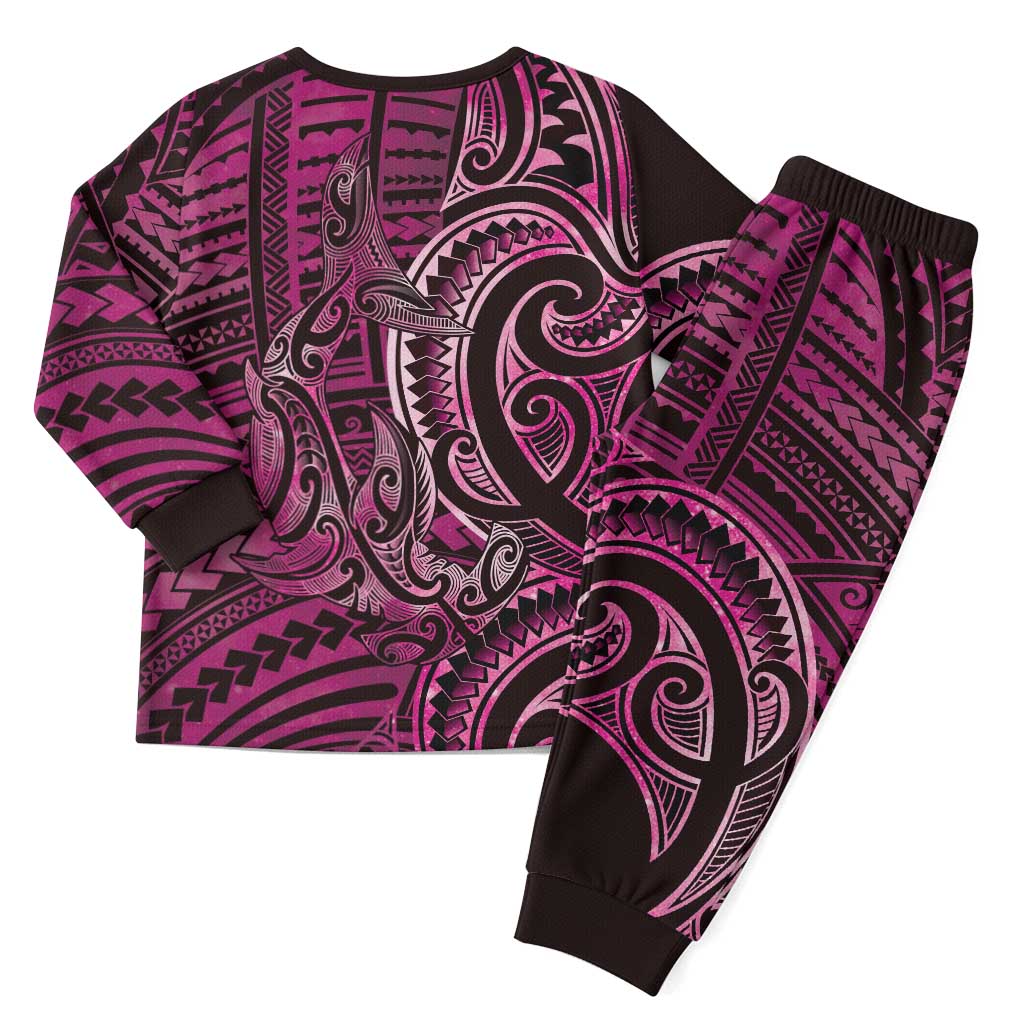 New Zealand Hammerhead Shark Christmas Pajama Set Maori Haehae Mangopare Pink - Polynesian Pride
