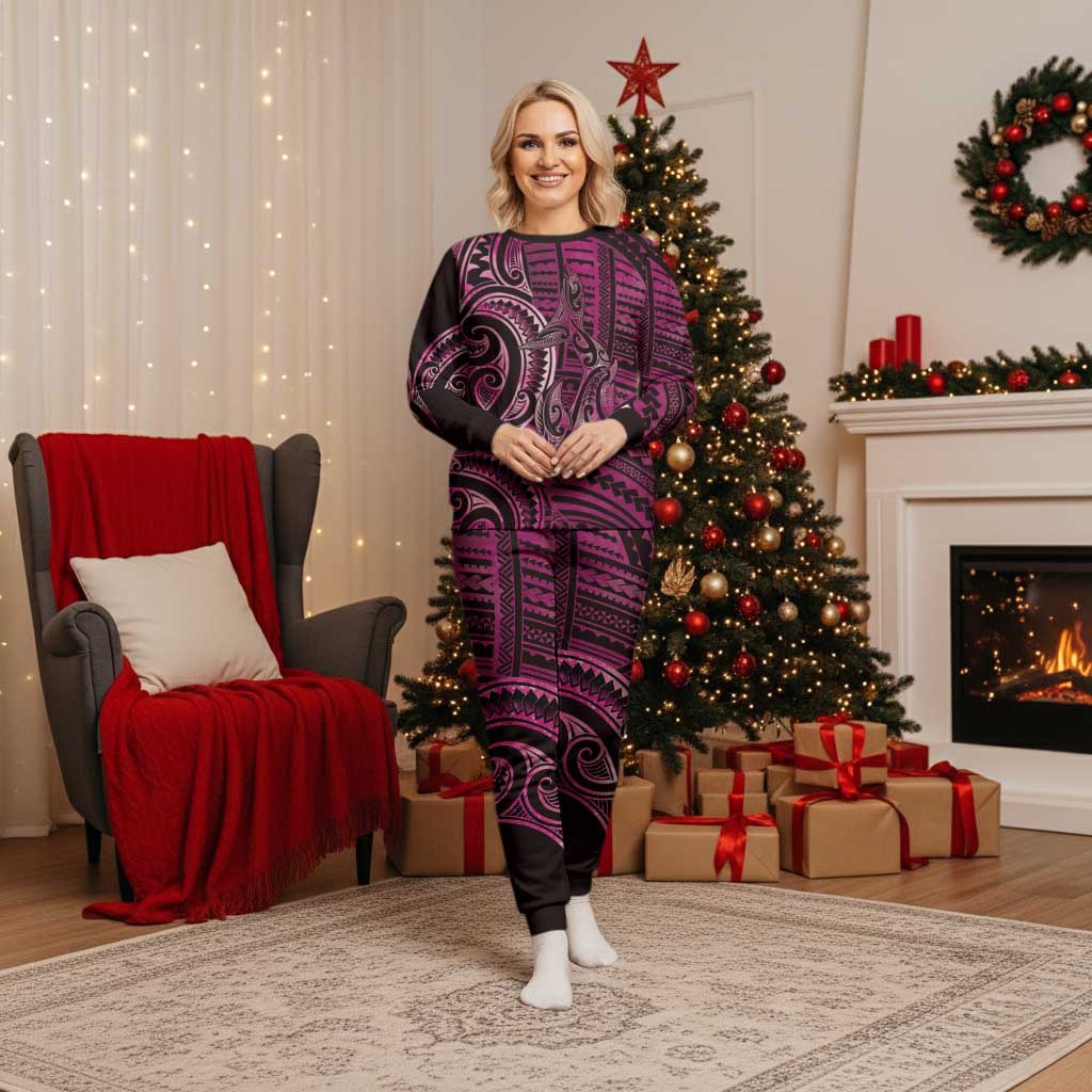 New Zealand Hammerhead Shark Christmas Pajama Set Maori Haehae Mangopare Pink - Polynesian Pride