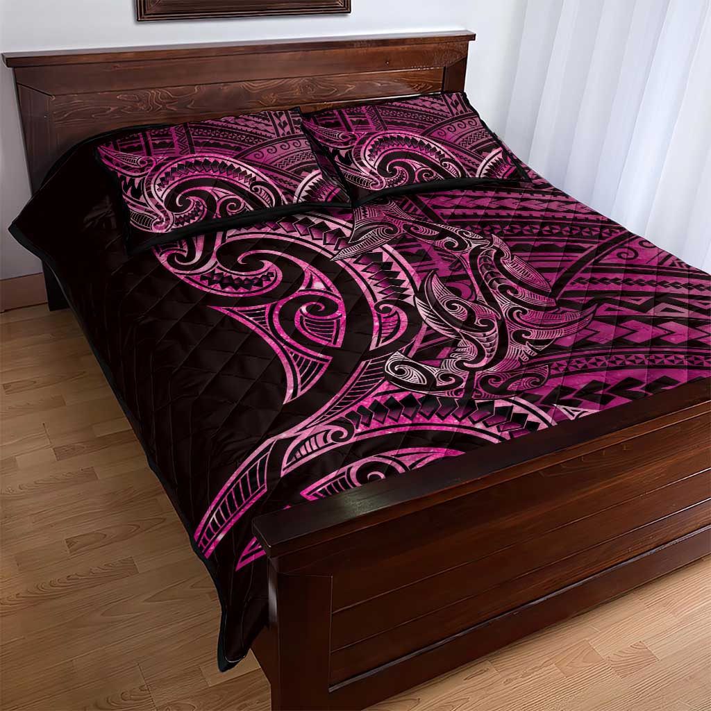 New Zealand Hammerhead Shark Quilt Bed Set Maori Haehae Mangopare Pink - Polynesian Pride