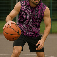 New Zealand Hammerhead Shark Sleeveless Hoodie Maori Haehae Mangopare Pink - Polynesian Pride