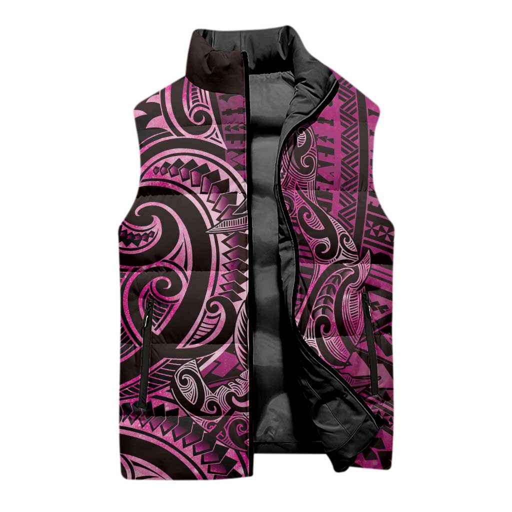 New Zealand Hammerhead Shark Sleeveless Puffer Jacket Maori Haehae Mangopare Pink - Polynesian Pride