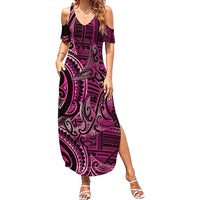 New Zealand Hammerhead Shark Summer Maxi Dress Maori Haehae Mangopare Pink LT14 Women Pink - Polynesian Pride
