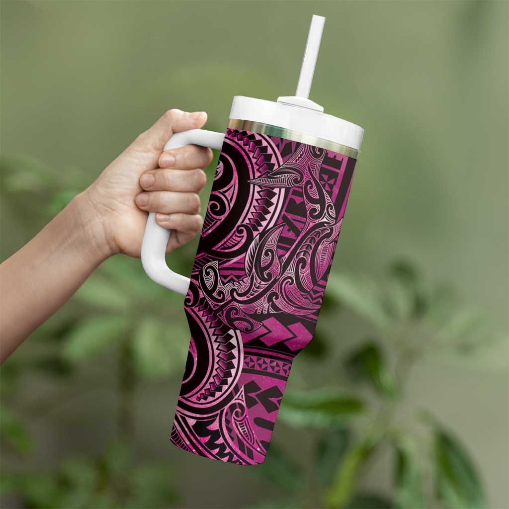 New Zealand Hammerhead Shark Tumbler With Handle Maori Haehae Mangopare Pink - Polynesian Pride