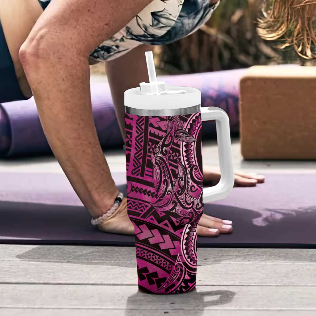 New Zealand Hammerhead Shark Tumbler With Handle Maori Haehae Mangopare Pink - Polynesian Pride