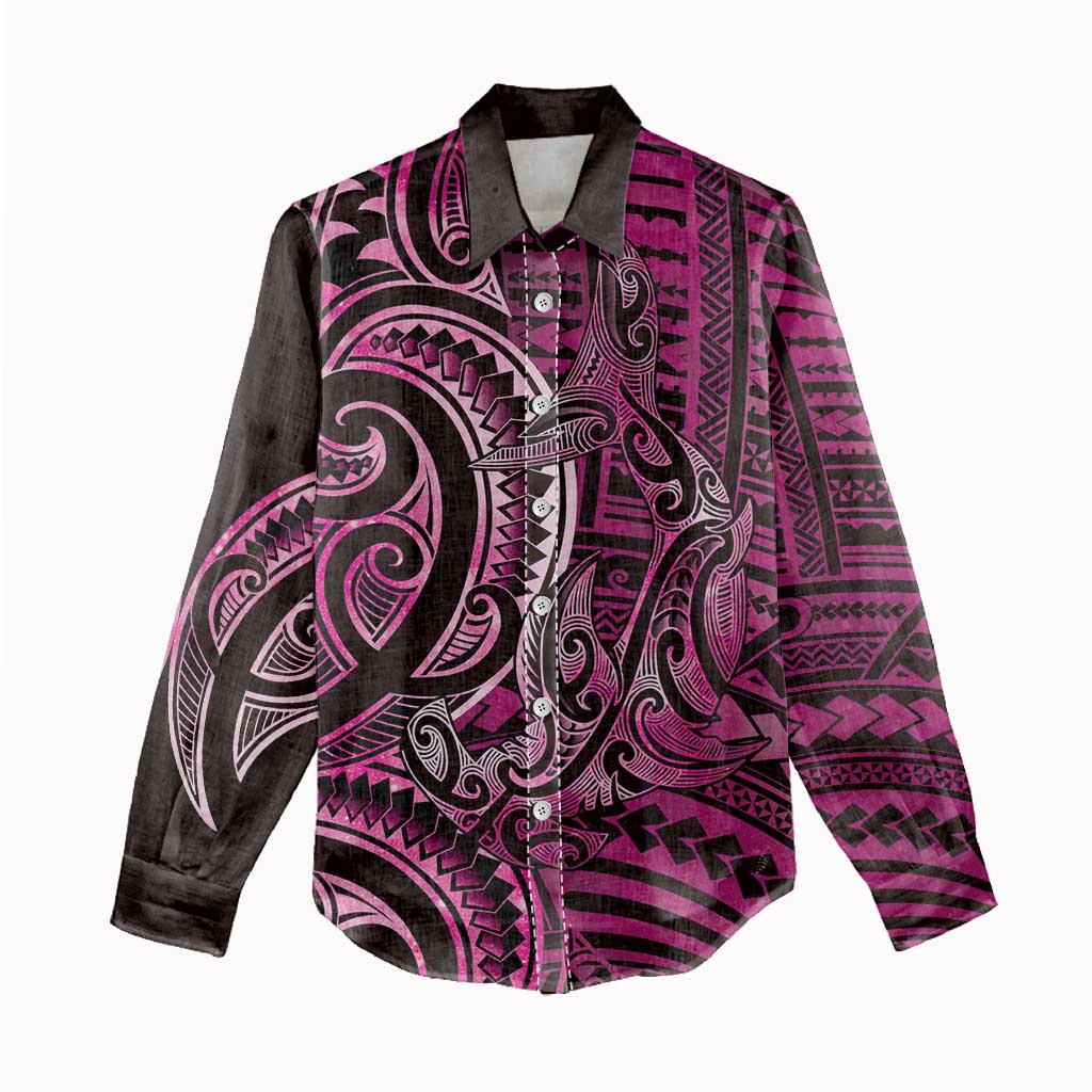 New Zealand Hammerhead Shark Women Casual Shirt Maori Haehae Mangopare Pink LT14 - Polynesian Pride