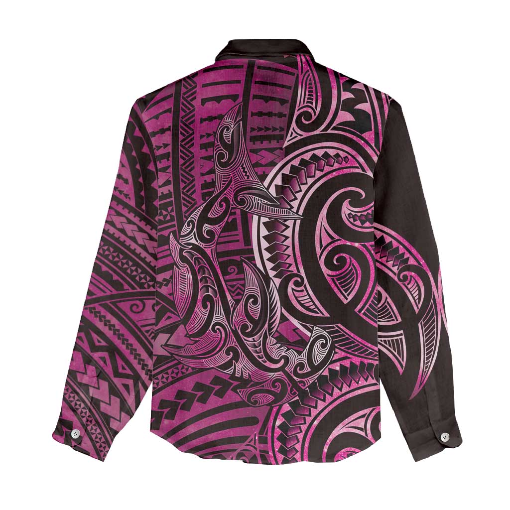 New Zealand Hammerhead Shark Women Casual Shirt Maori Haehae Mangopare Pink LT14 - Polynesian Pride