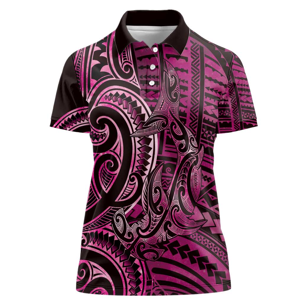 New Zealand Hammerhead Shark Women Polo Shirt Maori Haehae Mangopare Pink LT14 Female Pink - Polynesian Pride