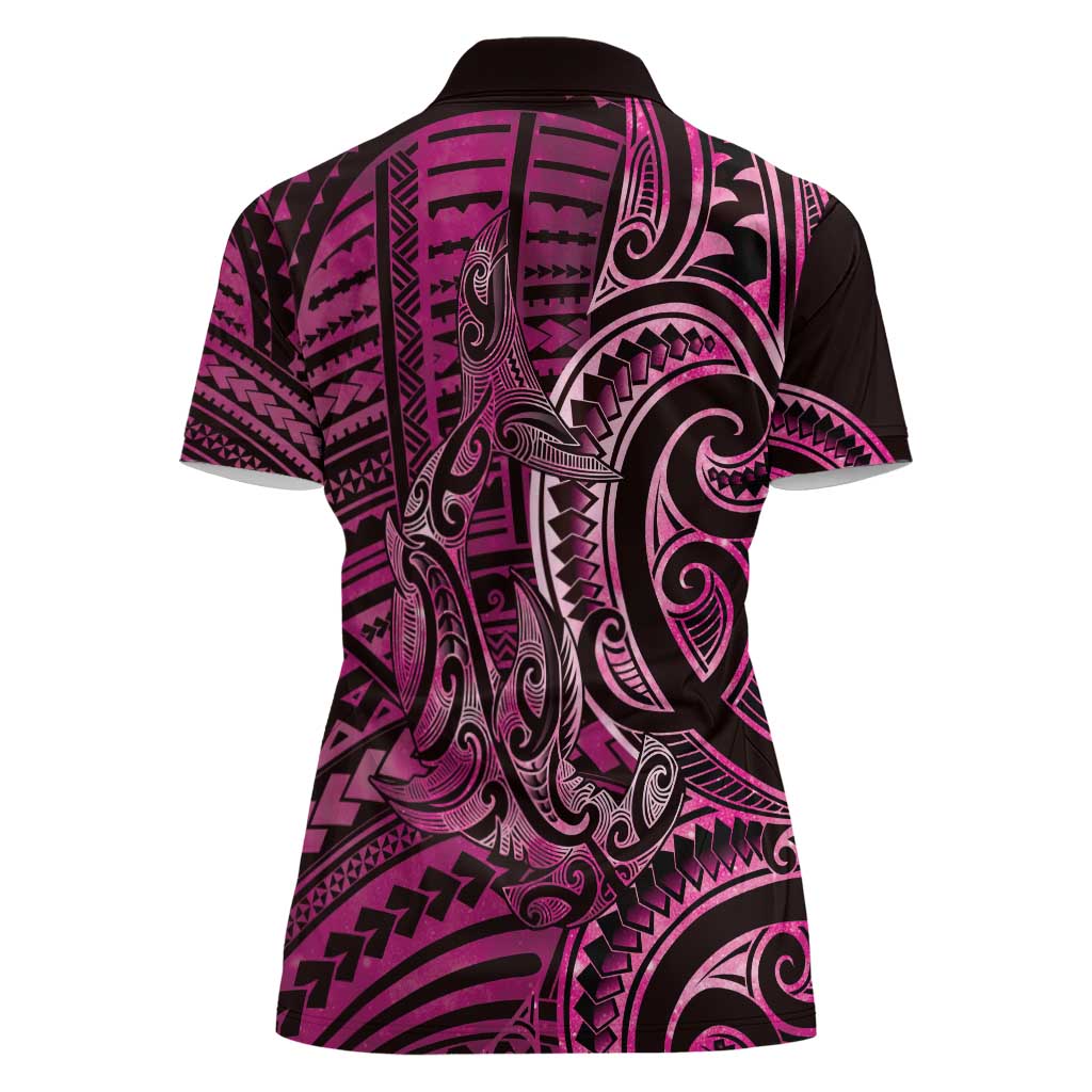 New Zealand Hammerhead Shark Women Polo Shirt Maori Haehae Mangopare Pink LT14 - Polynesian Pride