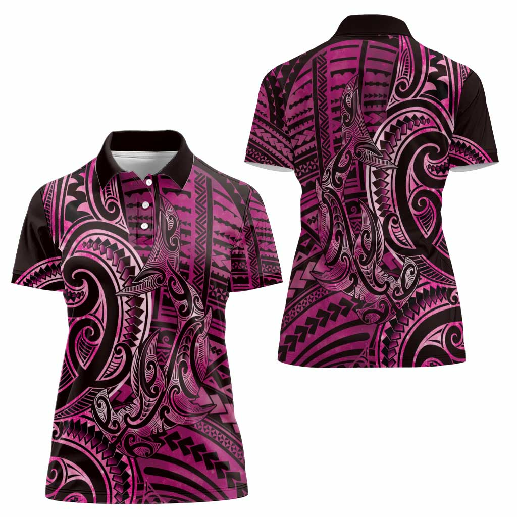 New Zealand Hammerhead Shark Women Polo Shirt Maori Haehae Mangopare Pink LT14 - Polynesian Pride