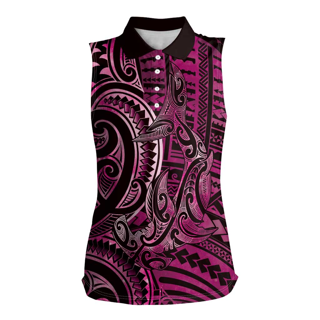 New Zealand Hammerhead Shark Women Sleeveless Polo Shirt Maori Haehae Mangopare Pink LT14 Female Pink - Polynesian Pride