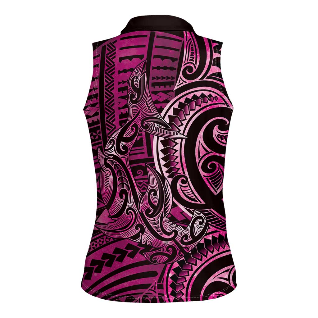 New Zealand Hammerhead Shark Women Sleeveless Polo Shirt Maori Haehae Mangopare Pink LT14 - Polynesian Pride