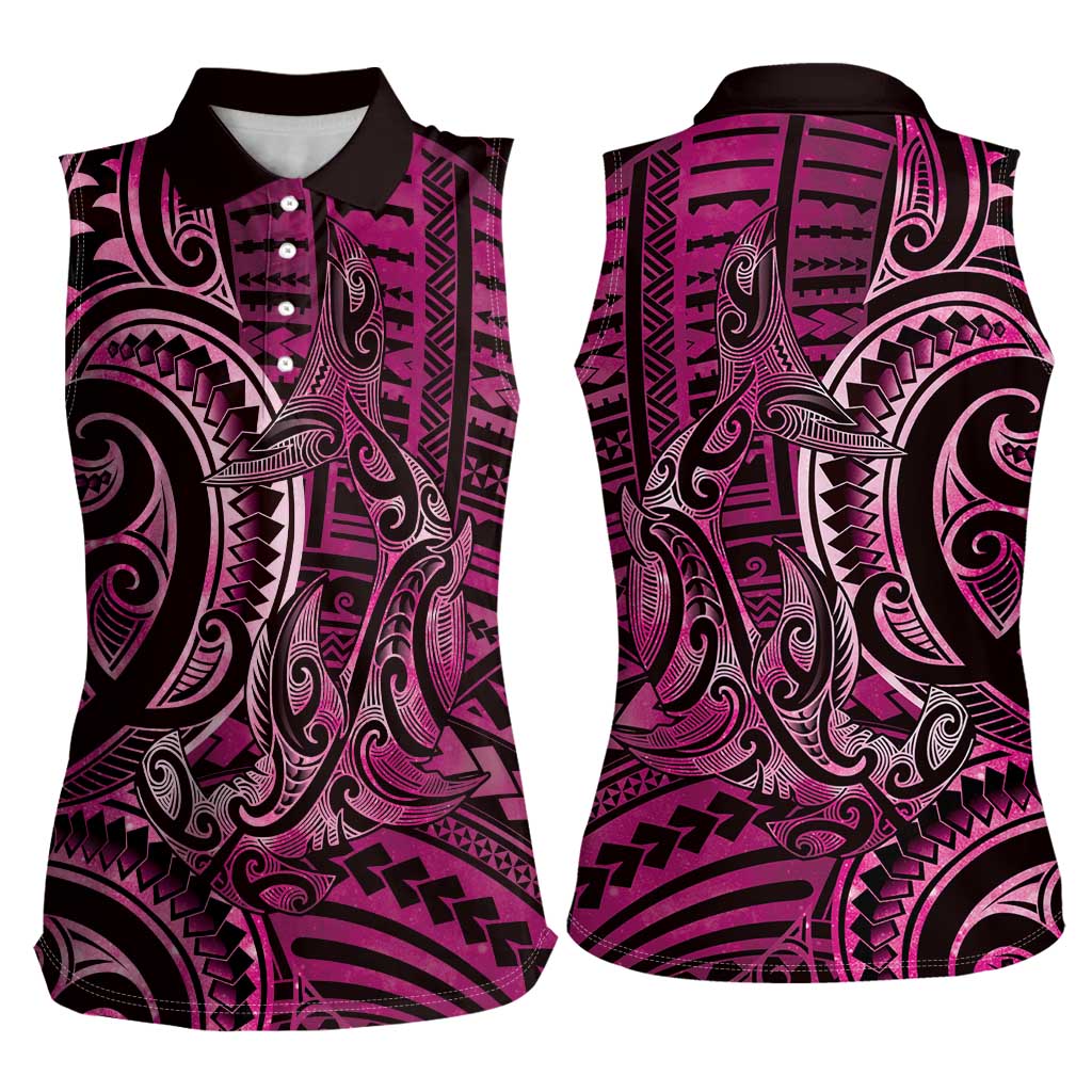 New Zealand Hammerhead Shark Women Sleeveless Polo Shirt Maori Haehae Mangopare Pink LT14 - Polynesian Pride