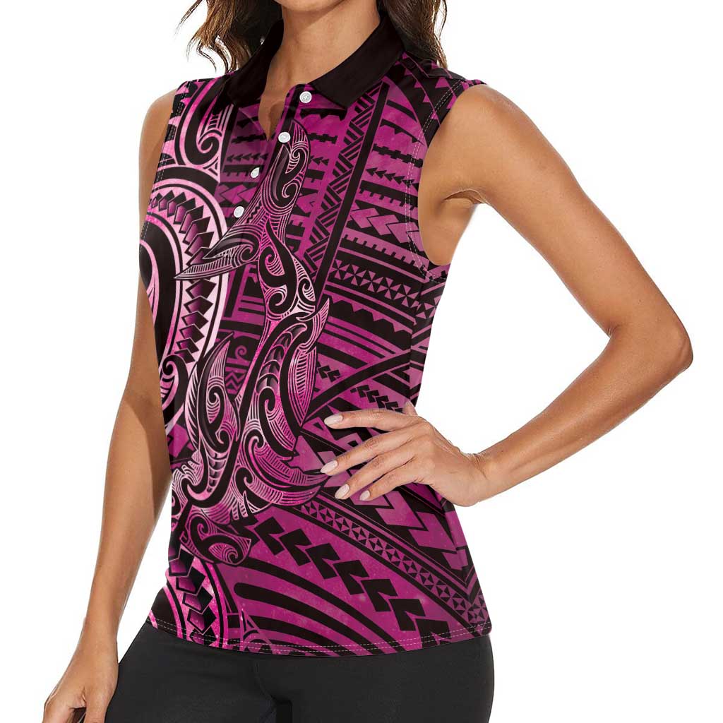 New Zealand Hammerhead Shark Women Sleeveless Polo Shirt Maori Haehae Mangopare Pink LT14 - Polynesian Pride