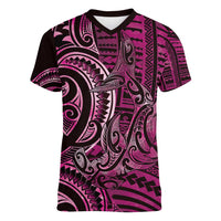 New Zealand Hammerhead Shark Women V-Neck T-Shirt Maori Haehae Mangopare Pink LT14 Female Pink - Polynesian Pride